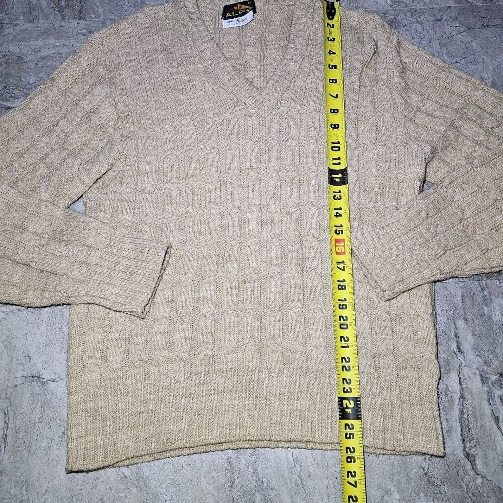 Vintage Alps Wintuk Orlon Sweater Womens Medium Pullover V Neck Beige Tan Brown - Picture 7 of 7